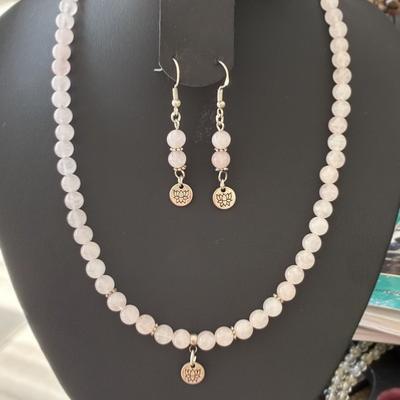 PARURE QUARTZ ROSE FLEUR DE LOTUS