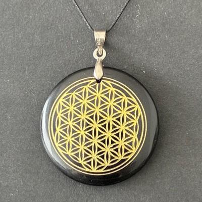 PENDENTIF FLEUR DE VIE OBSIDIENNE