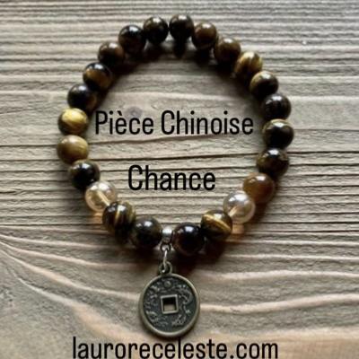 Pice Chinoise Feng Shui : Chance Prosprit en Bracelet de Lithothrapie avec pierres naturelles