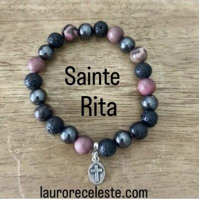 Sainte Rita : 3 Pierres naturelles / Bracelet en Lithothrapie - L Aurore Cleste - Aurore Mdium
