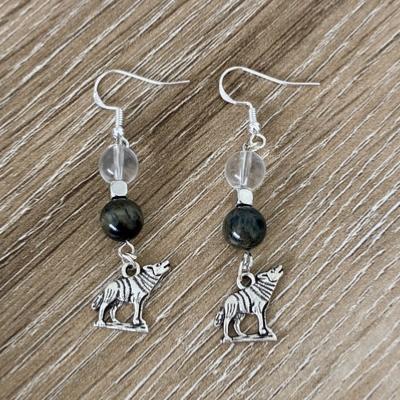  BOUCLES D OREILLE LOUP ANIMAL TOTEM