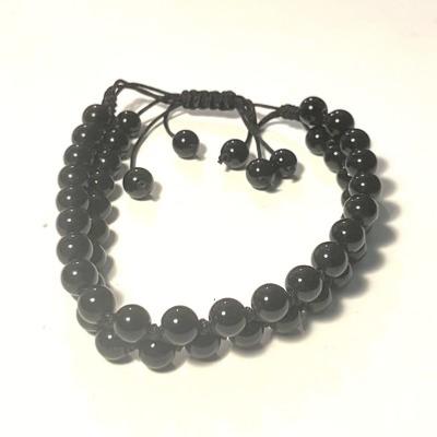 OBSIDIENNE NOIRE BRACELET 6MM 2 RANGEES