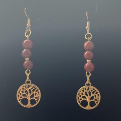 JASPE ROUGE BOUCLES D O ARBRE OR